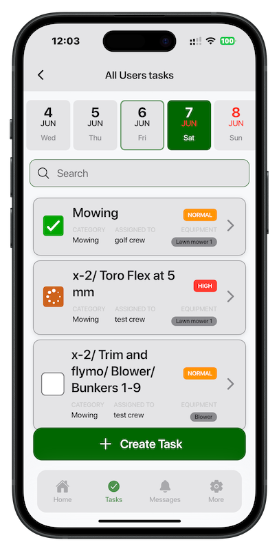 Golf Manager App Tasks