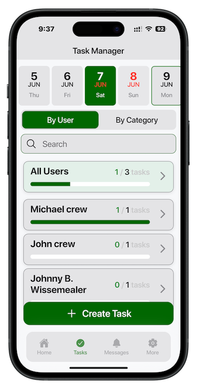 Golf Manager App Tasks